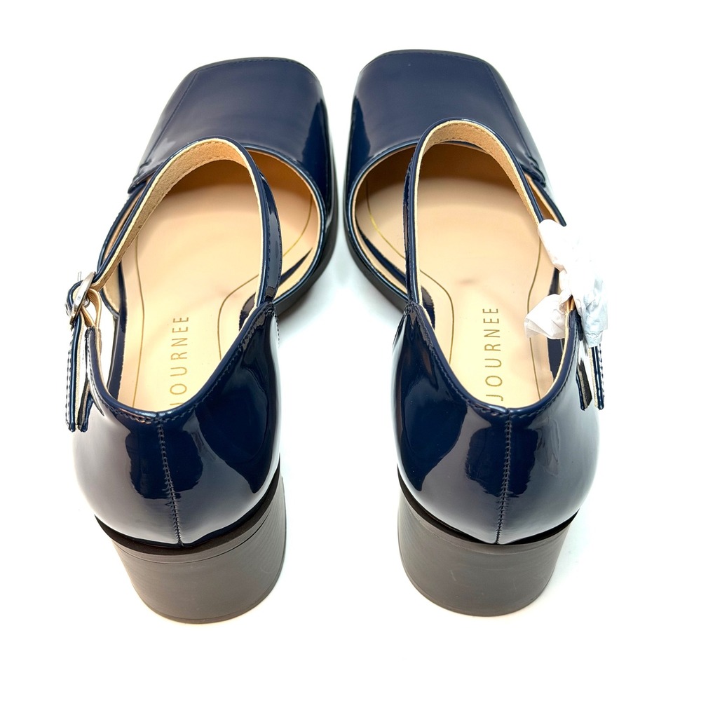 Journee Collection Women Evangeline Block Heel Square Toe Pumps Navy sir 7M NWT - Picture 9 of 11